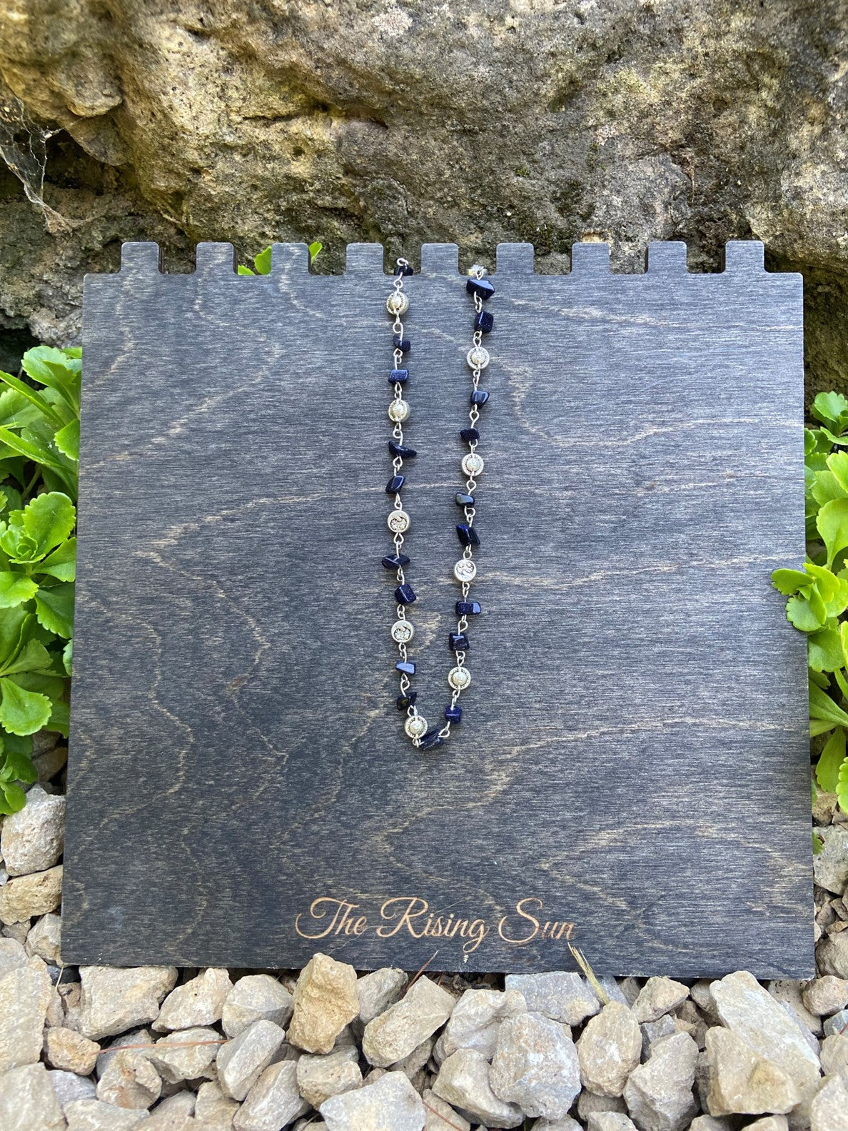 Blue Goldstone Sun and Moon Necklace