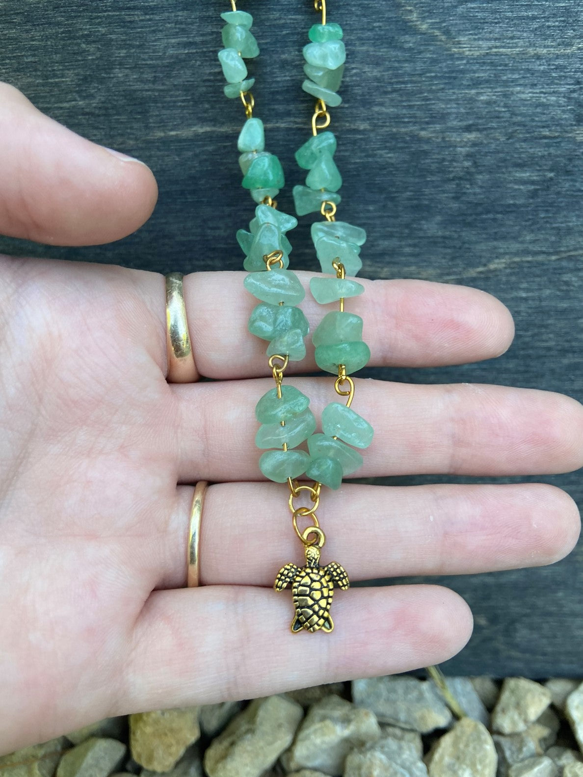 Green Aventurine Gold Turtle Necklace