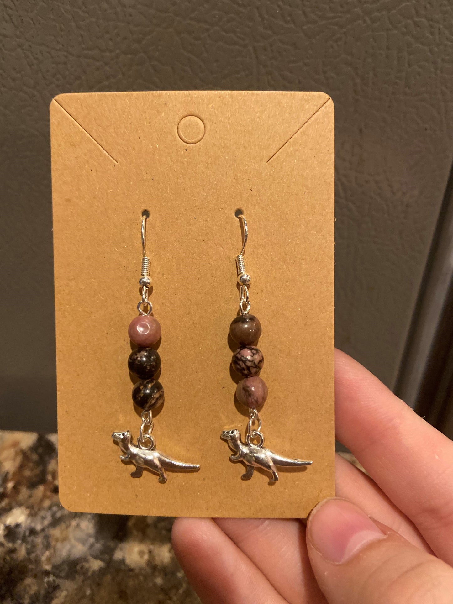 Rhodonite Dinosaur Earrings