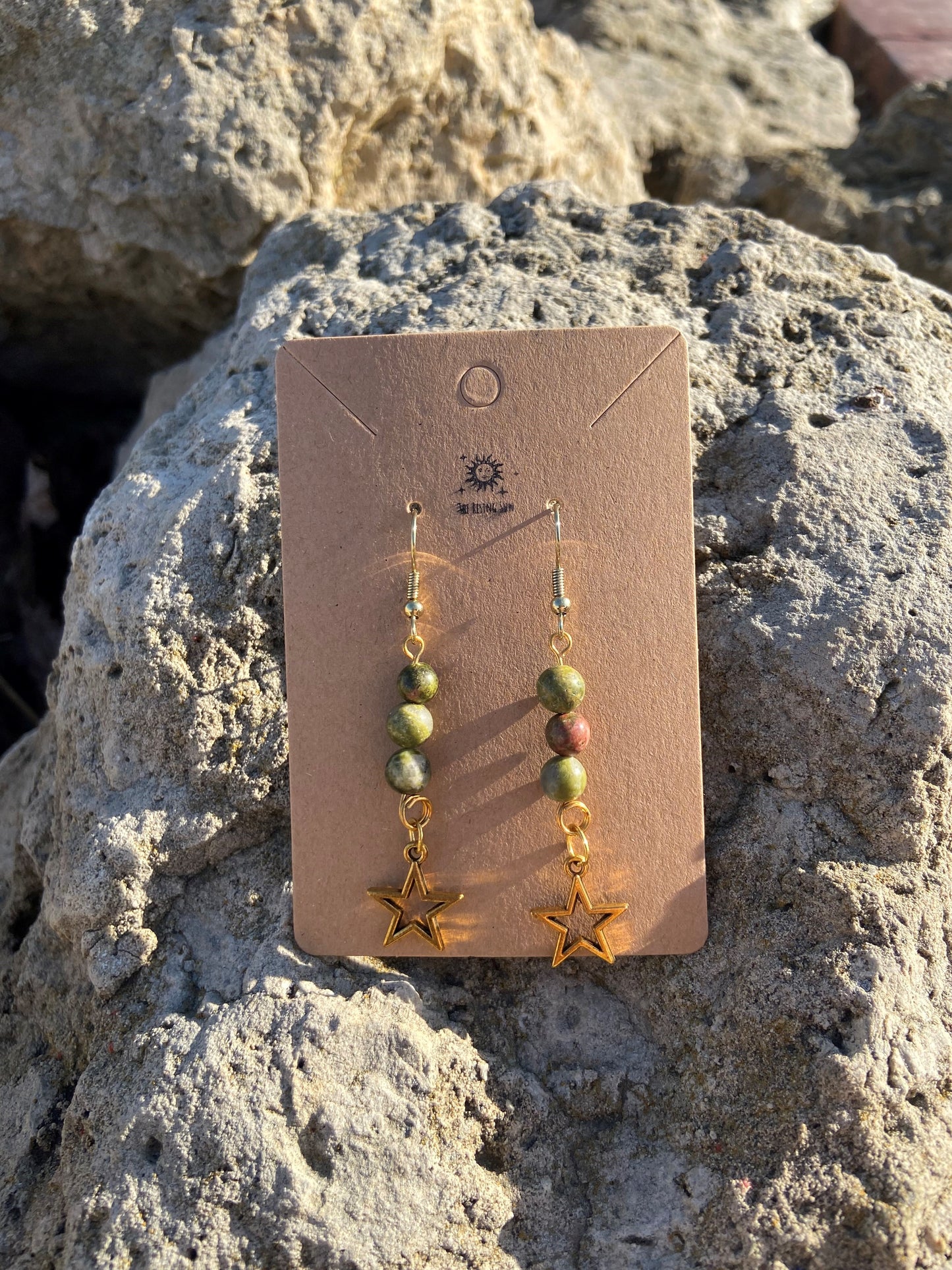 Unakite Gold Star Earrings