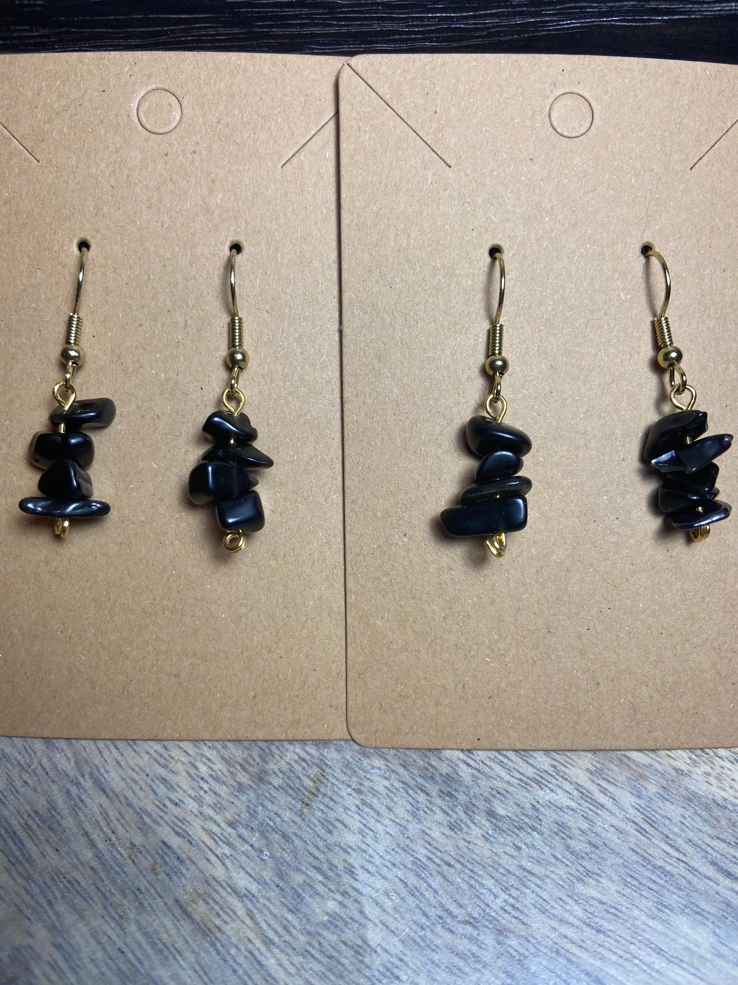 Black Obsidian Gold Earrings