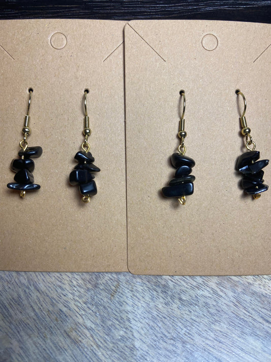 Black Obsidian Gold Earrings