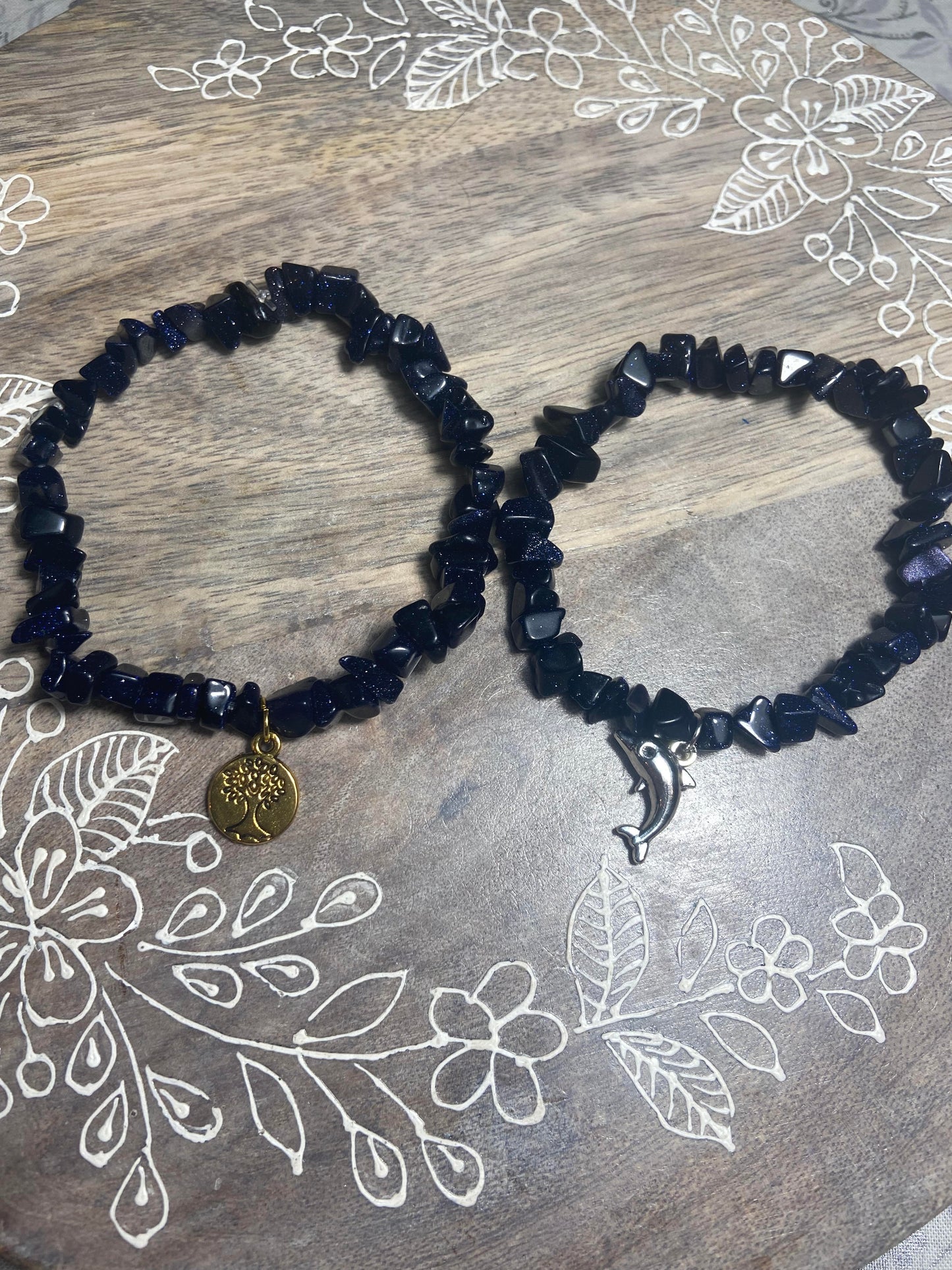 Blue Goldstone Charmed Crystal Chip Bracelets