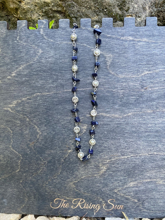 Blue Goldstone Sun and Moon Necklace