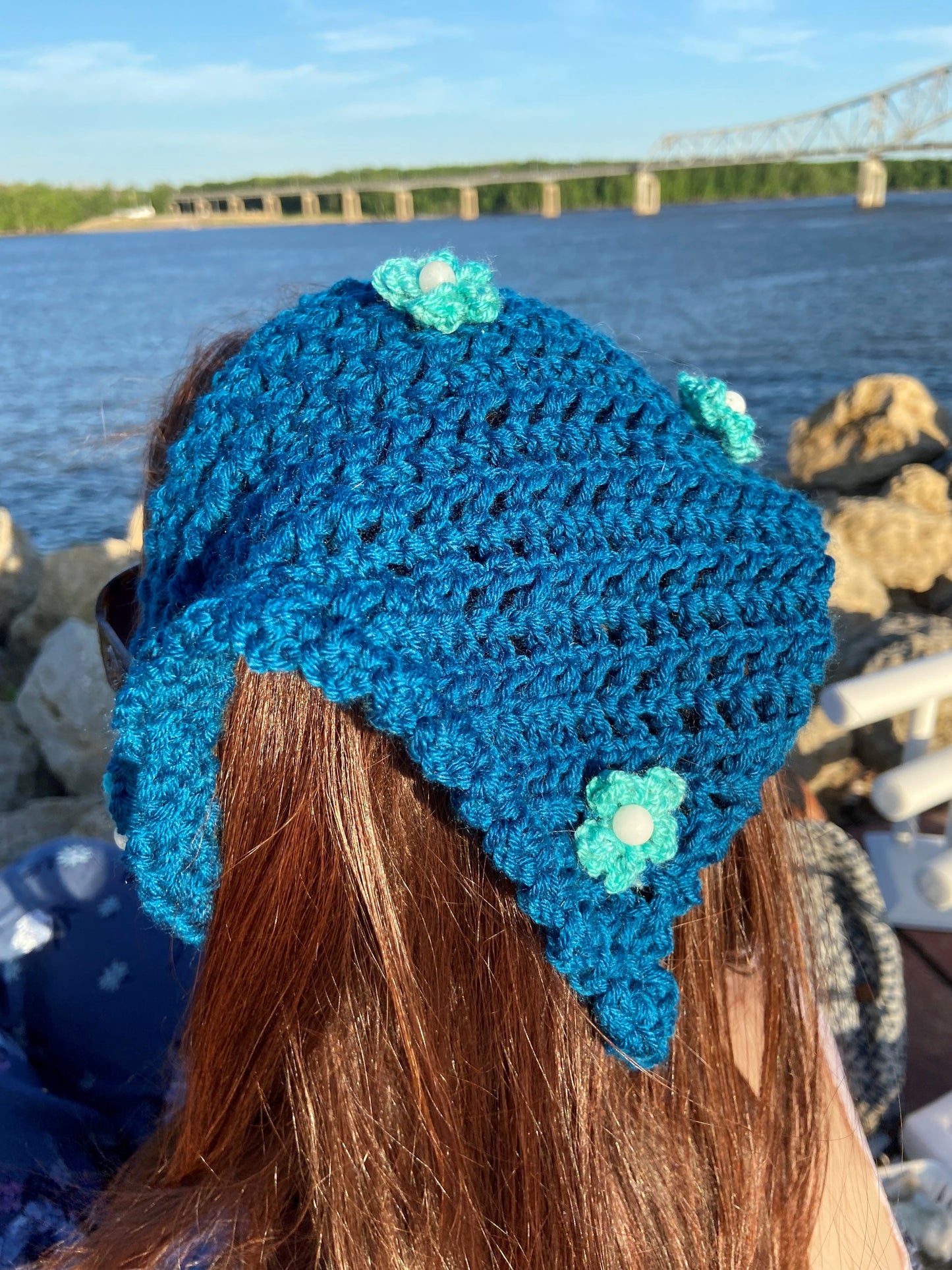 Blue Head Scarf with Milky Quartz