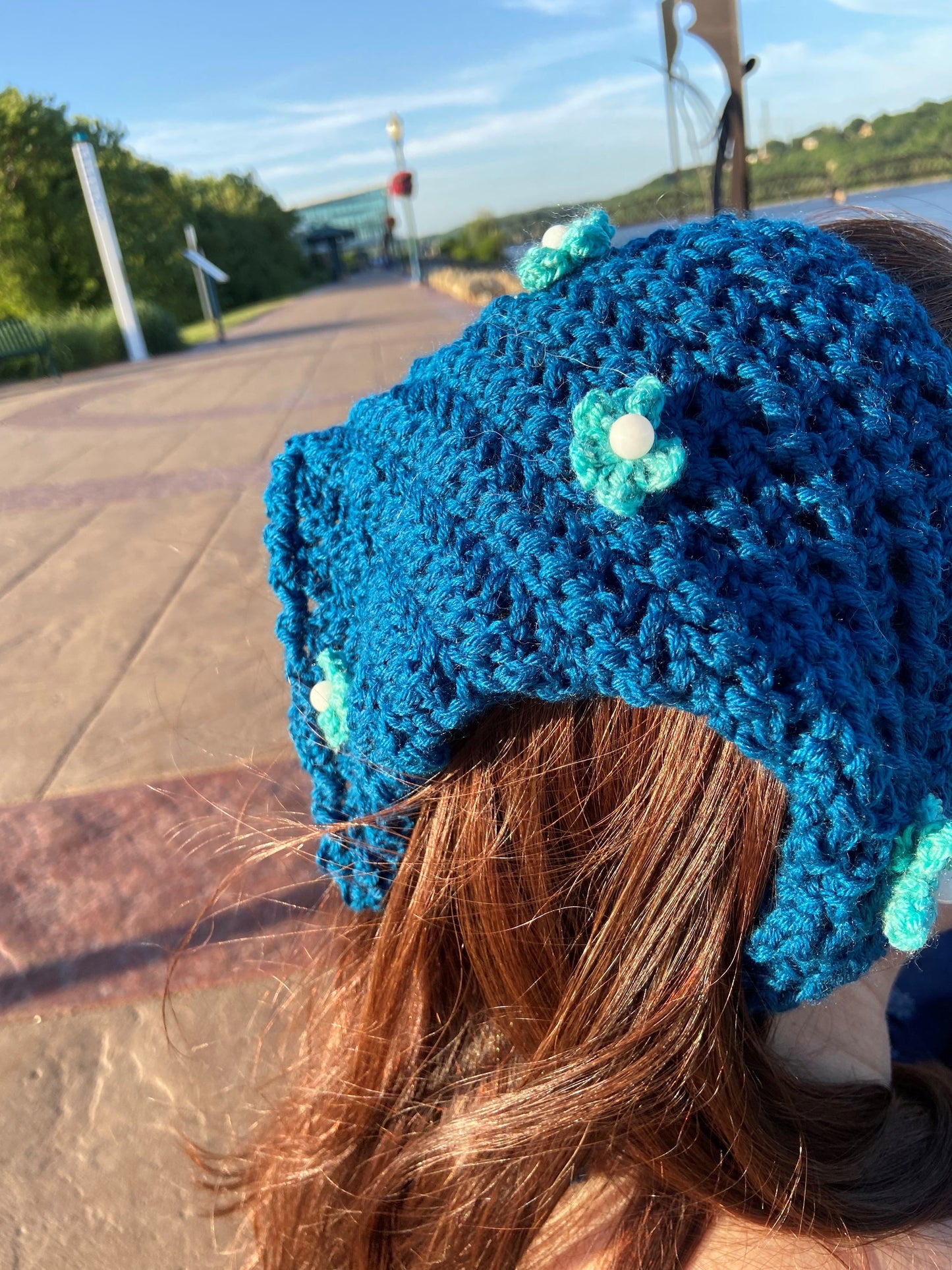 Blue Head Scarf with Milky Quartz