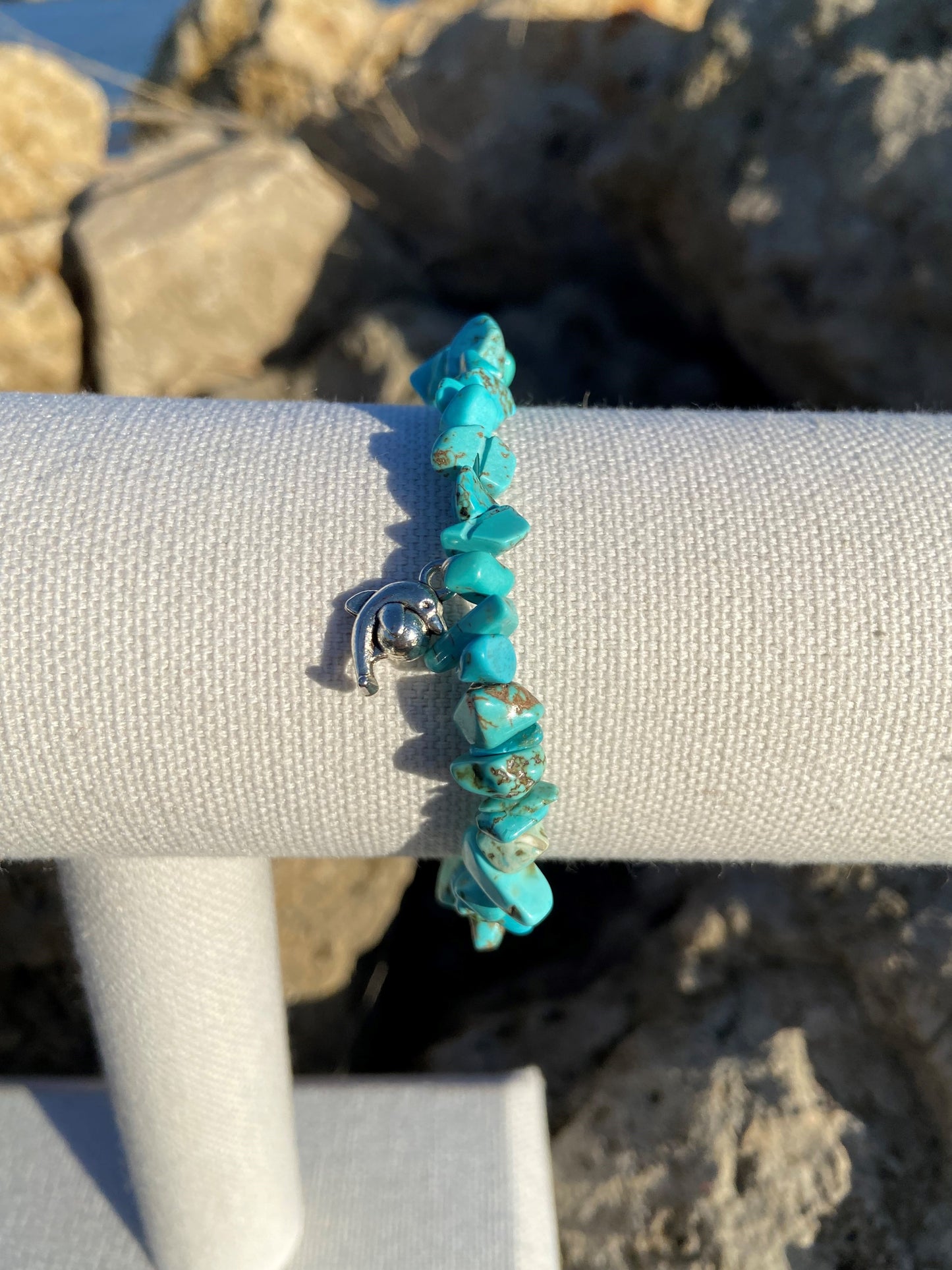 Blue Howlite dolphin chip bracelet