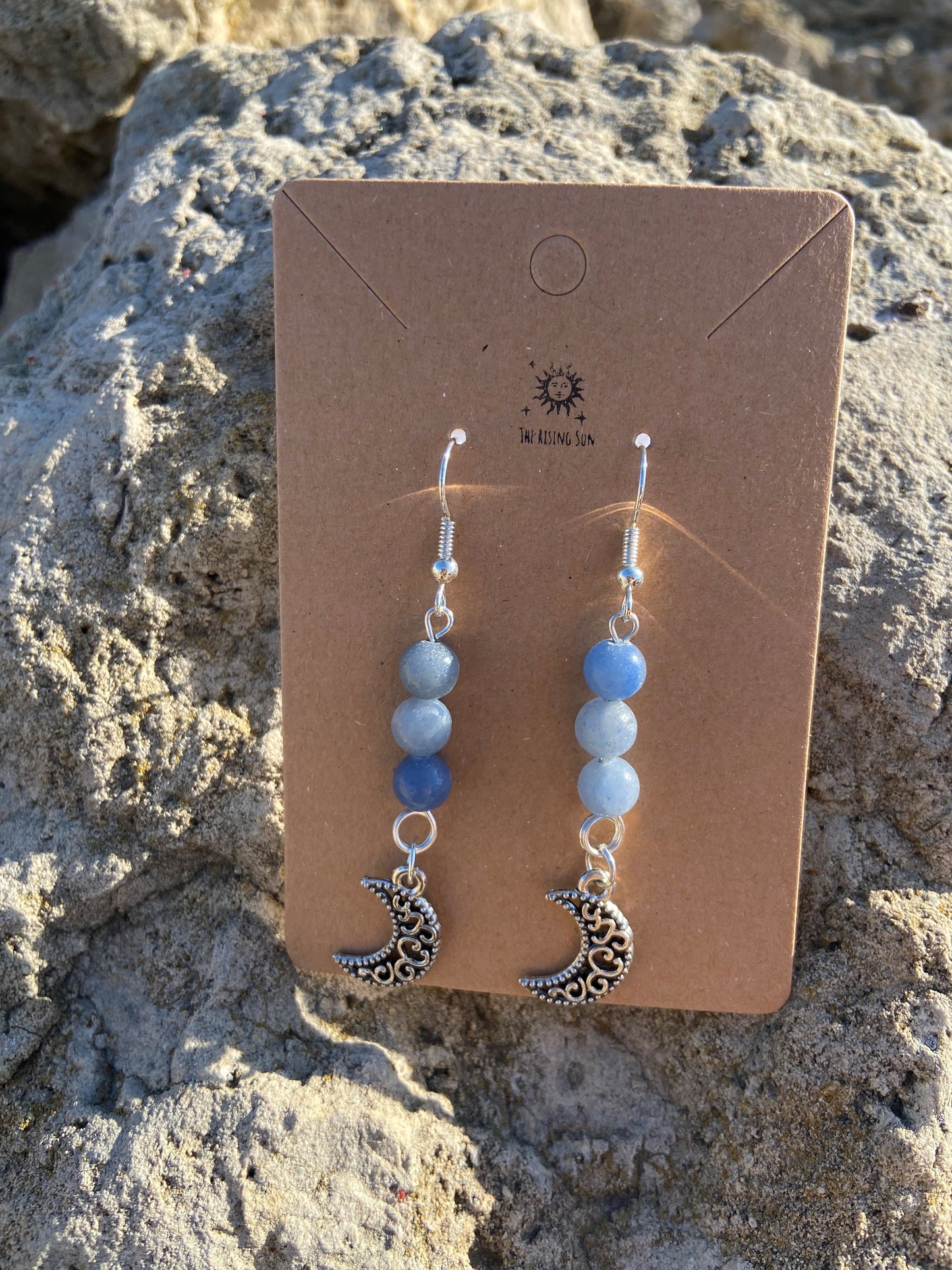 Blue Quartz Silver Moon Earrings