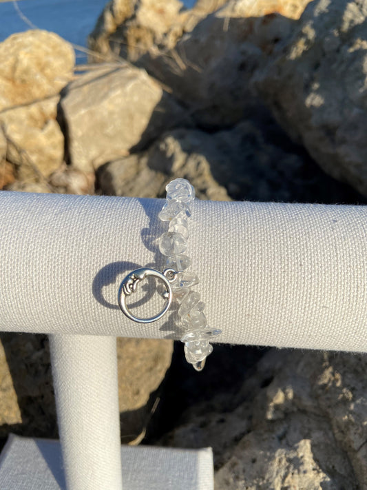 Clear Quartz Charmed Chip Bracelet with Moon