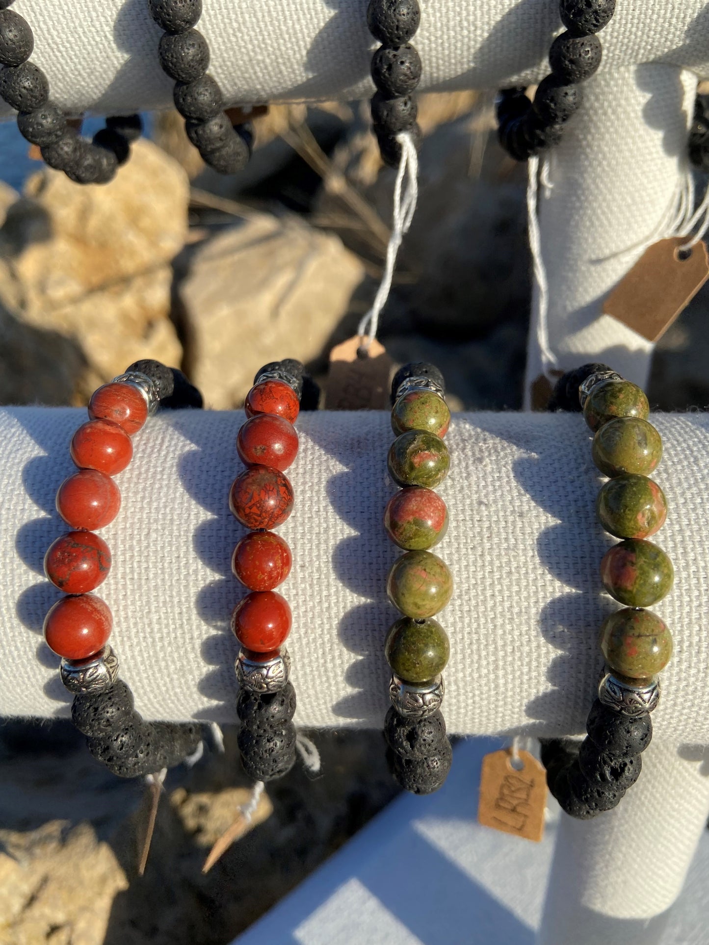 Lava Rock and Crystal Bracelets