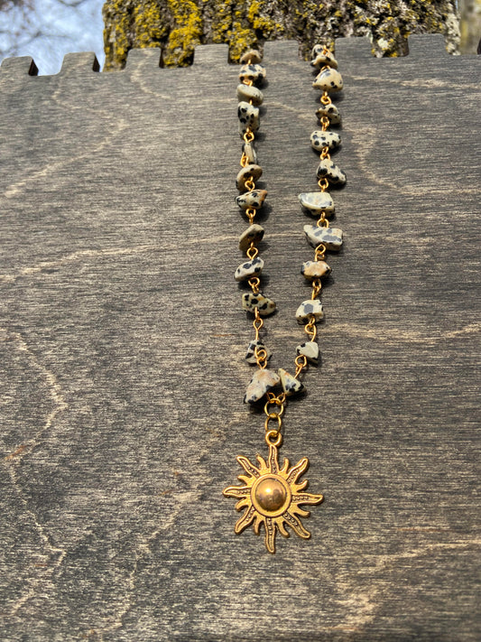 Dalmatian Jasper Sun Necklace