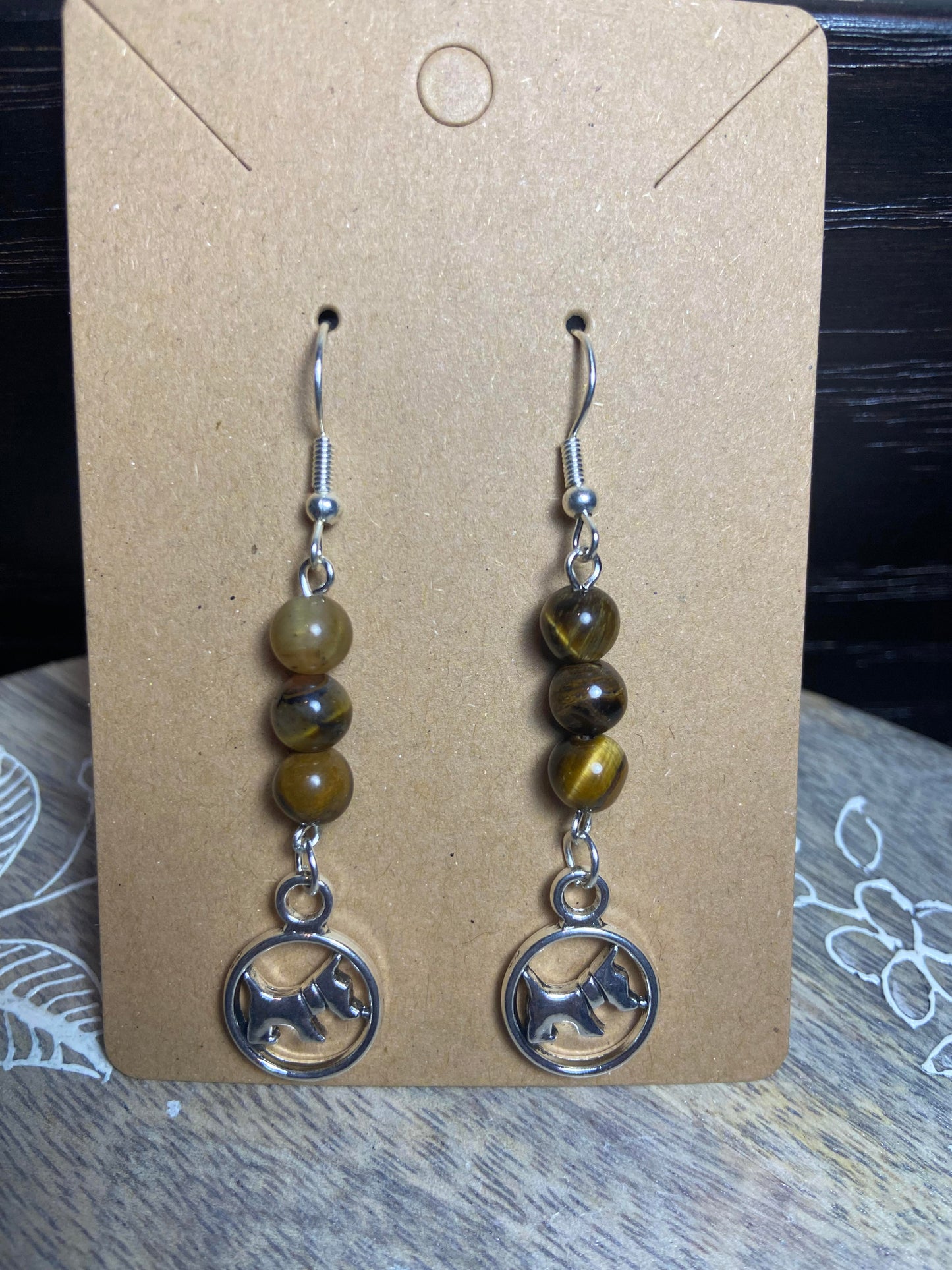 Tigers Eye Dog Earrings