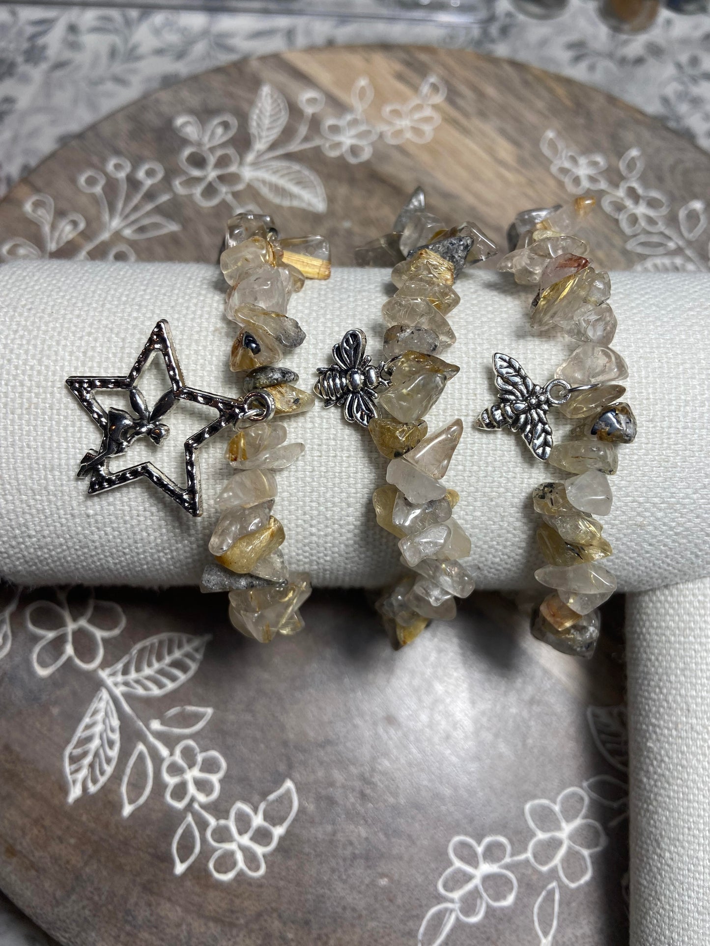 Gold Rutilated Quartz Chip Bracelet