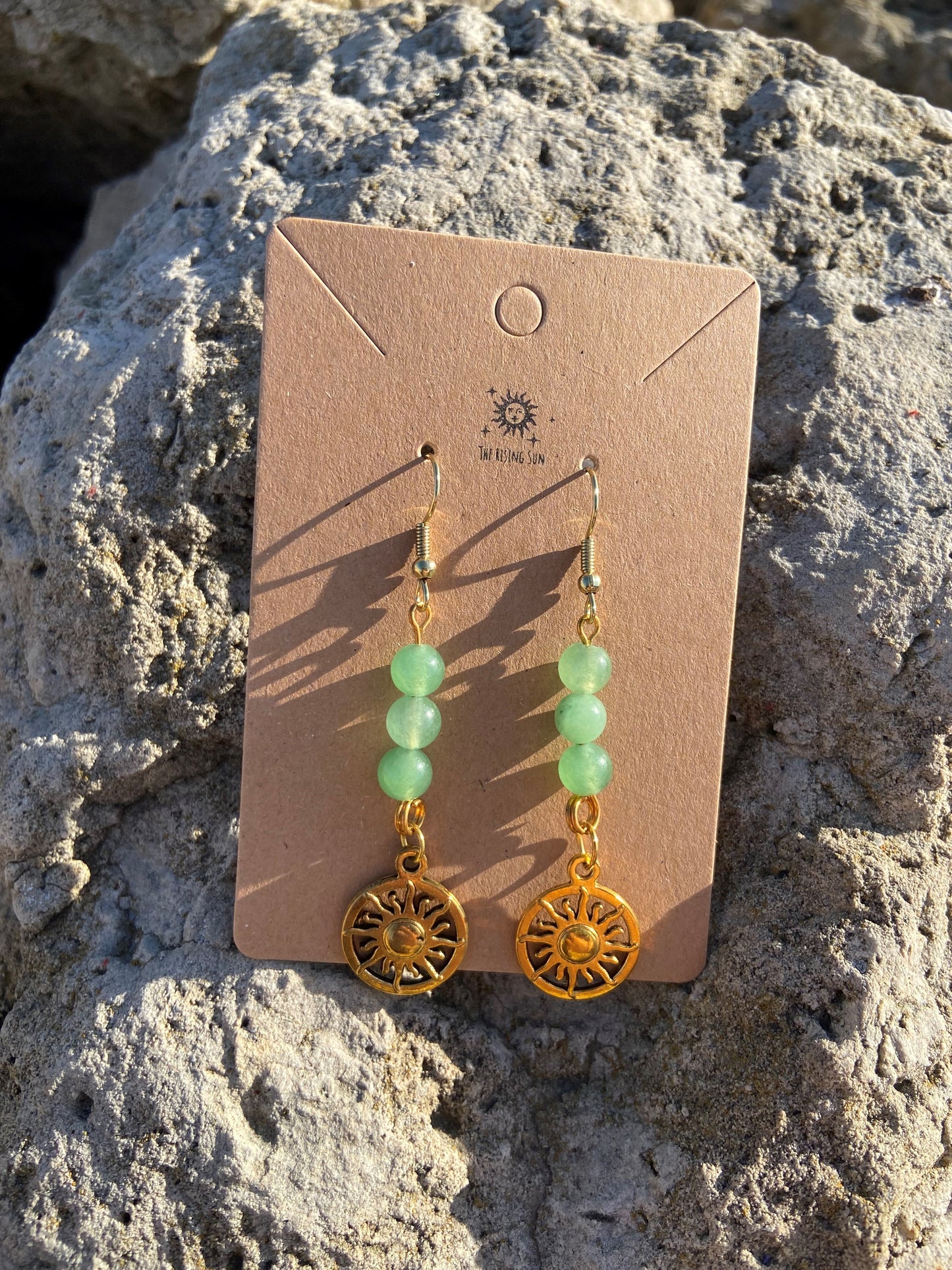 Green Aventurine Gold Sun Earrings