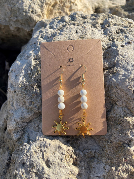 Howlite Gold Sun Earrings