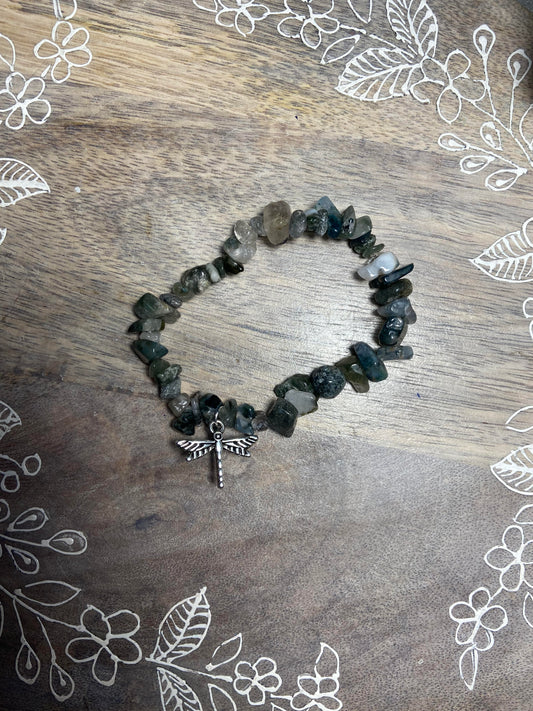 Moss Agate Dragonfly Charm Bracelet