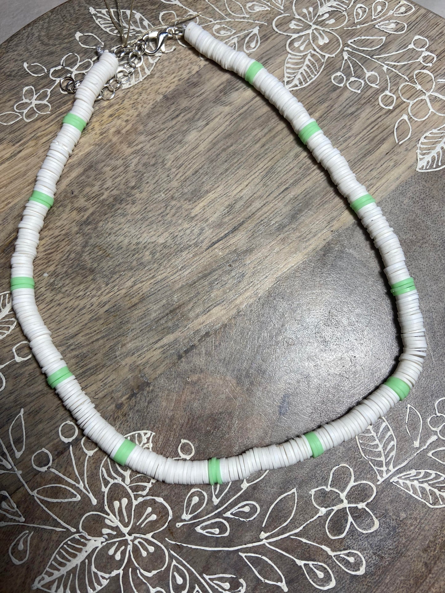 Green and White Polymer Clay Necklace