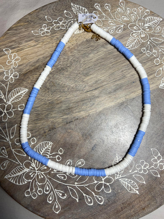 Blue and White Polymer Clay Necklace