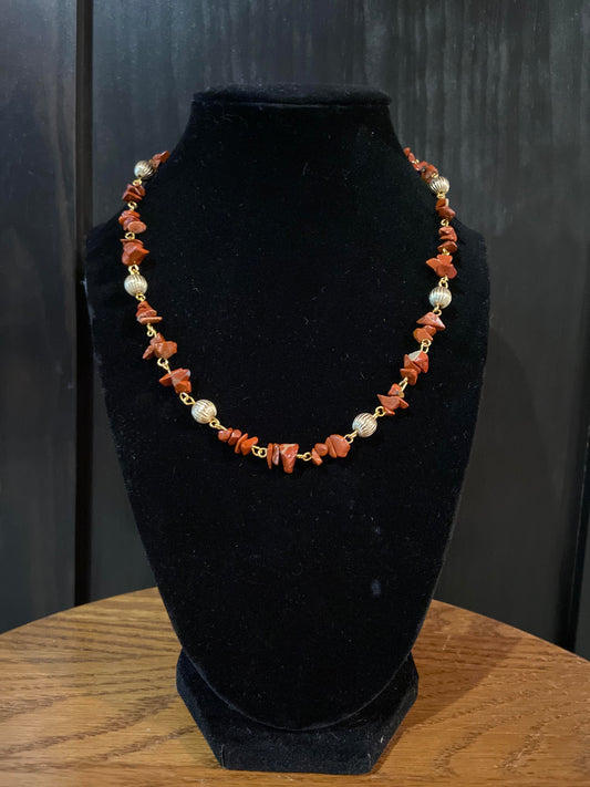 Gold Beaded Red Jasper Necklace