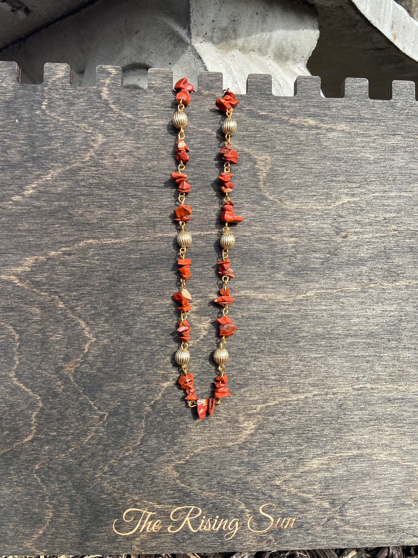 Gold Beaded Red Jasper Necklace