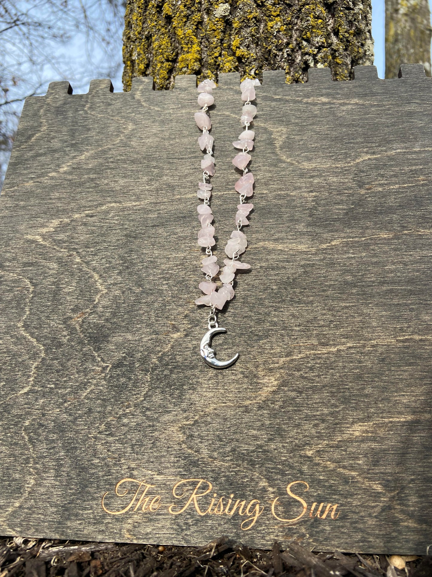 Rose Quartz Silver Moon Necklace