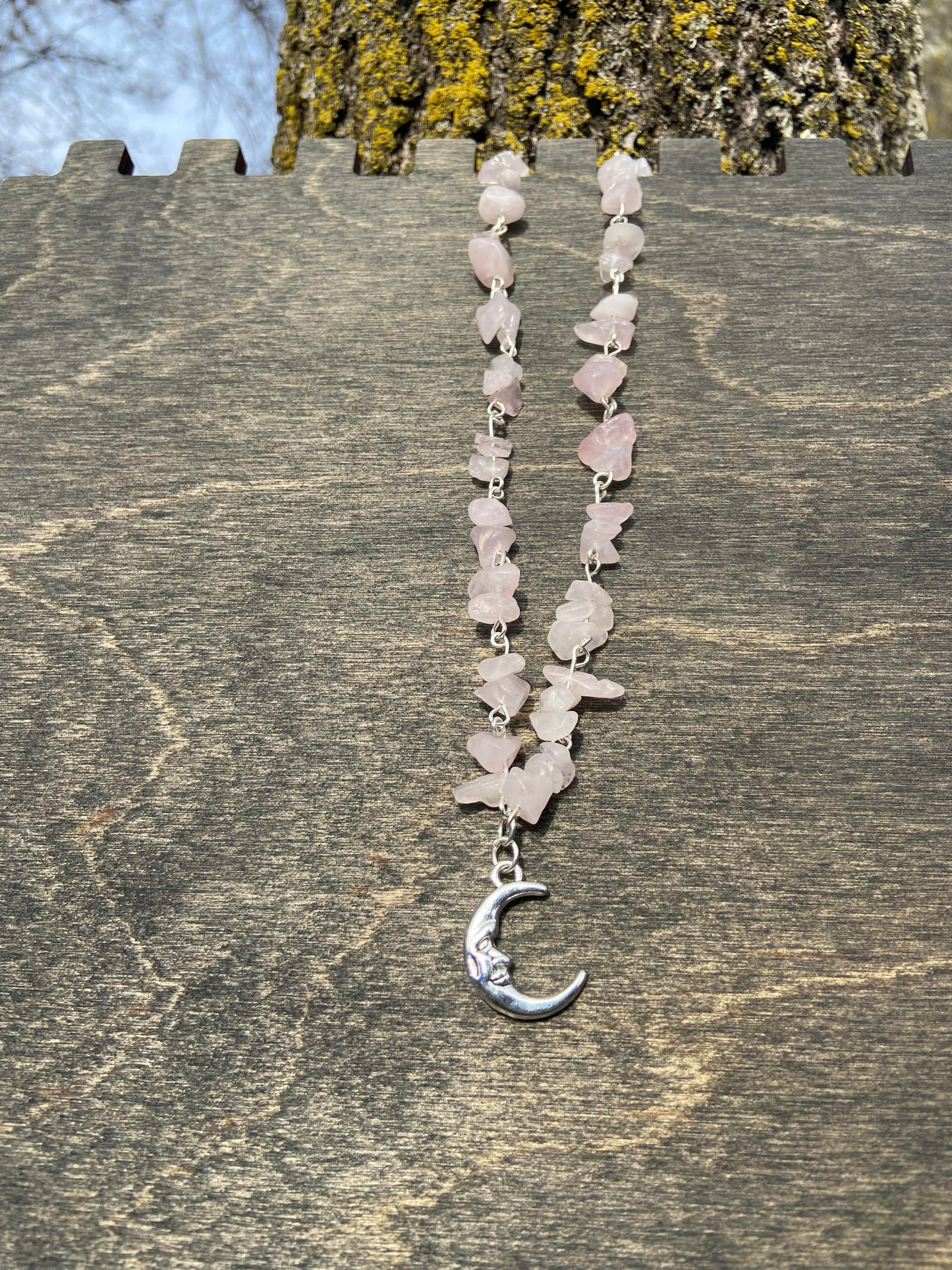 Rose Quartz Silver Moon Necklace