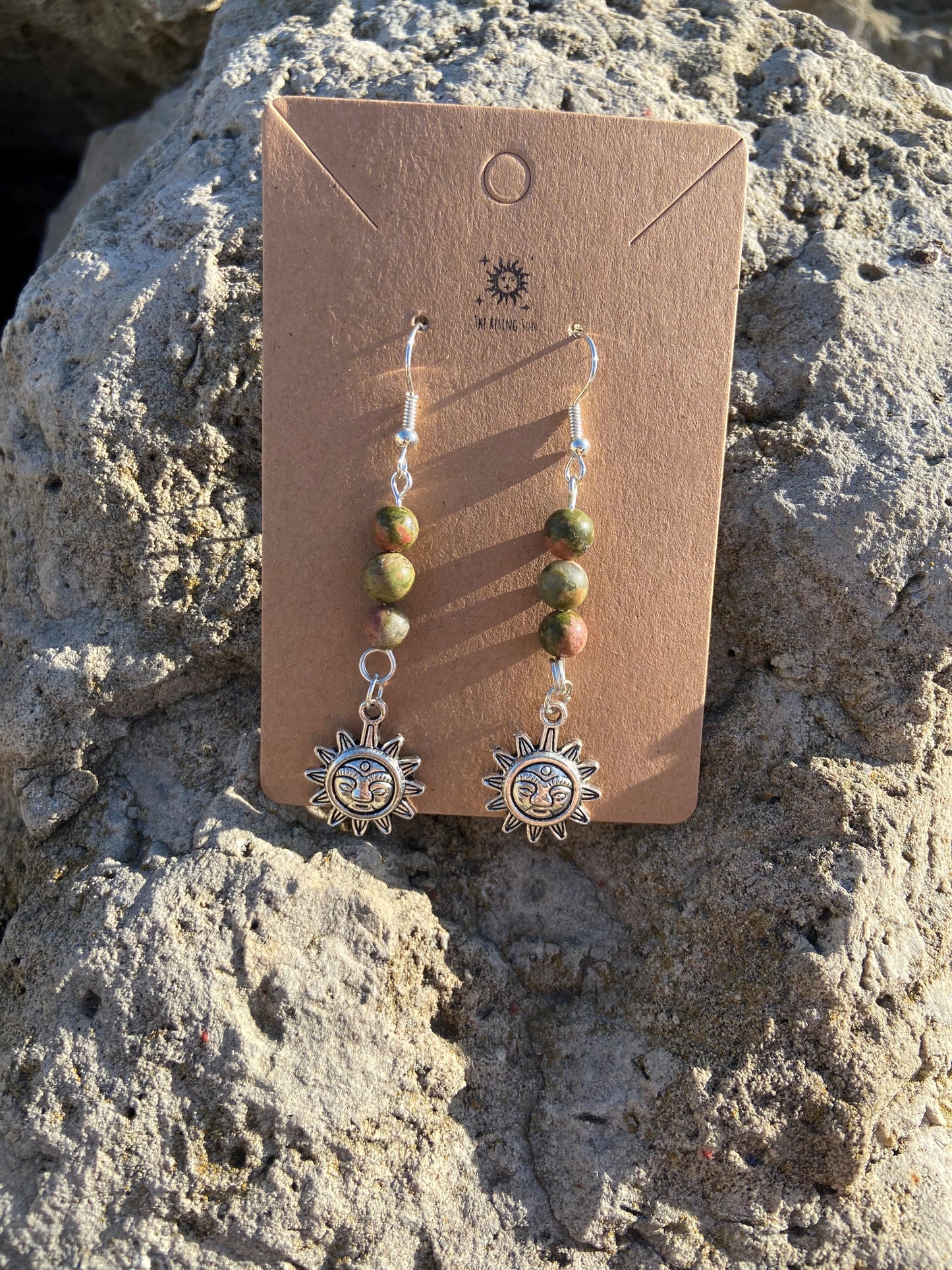 Unakite Silver Sun Earrings